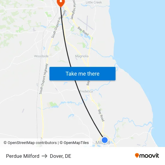 Perdue Milford to Dover, DE map