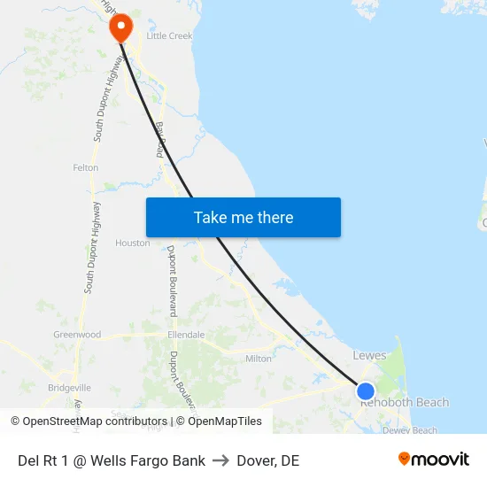 Del Rt 1 @ Wells Fargo Bank to Dover, DE map