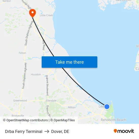 Drba Ferry Terminal to Dover, DE map