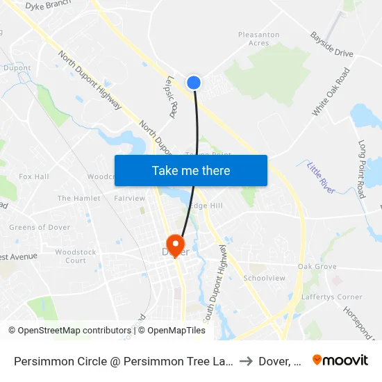 Persimmon Circle @ Persimmon Tree Lane to Dover, DE map