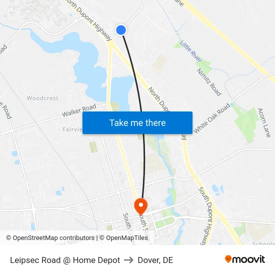 Leipsec Road @ Home Depot to Dover, DE map