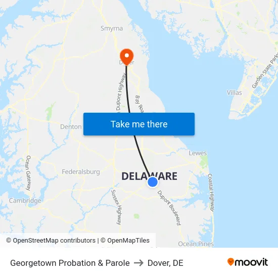 Georgetown Probation & Parole to Dover, DE map