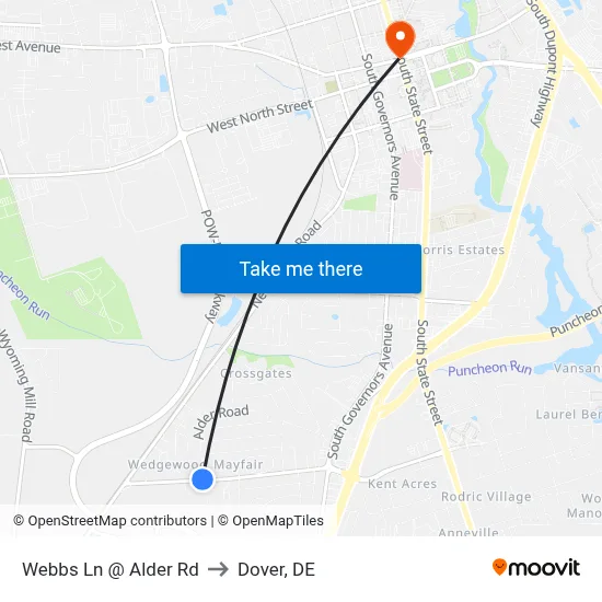 Webbs Ln @ Alder Rd to Dover, DE map
