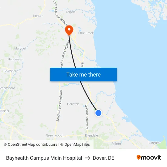 Bayhealth Campus Main Hospital to Dover, DE map