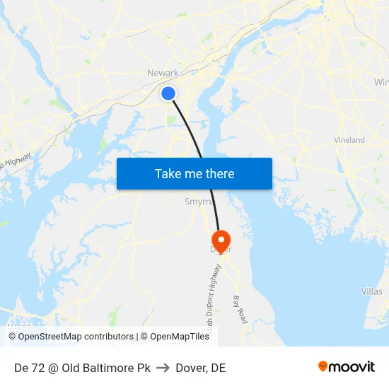 De 72 @ Old Baltimore Pk to Dover, DE map