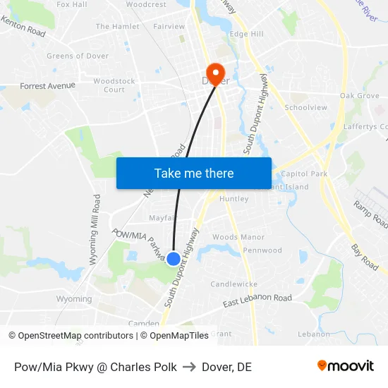 Pow/Mia Pkwy @ Charles Polk to Dover, DE map
