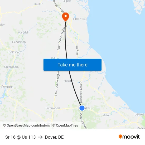 Sr 16 @ Us 113 to Dover, DE map