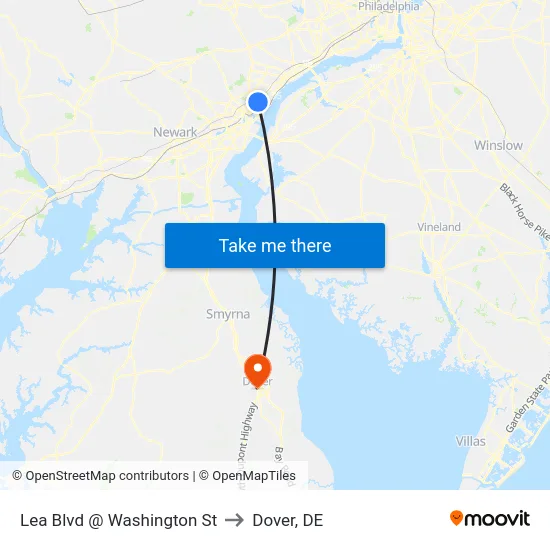 Lea Blvd @ Washington St to Dover, DE map