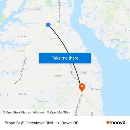 Broad St @ Greenlawn Blvd to Dover, DE map