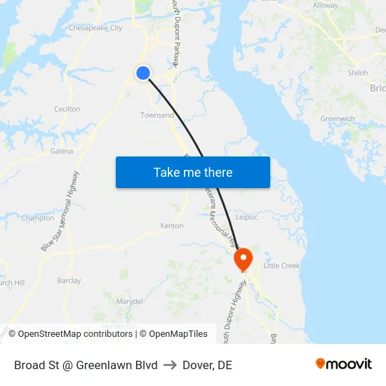Broad St @ Greenlawn Blvd to Dover, DE map