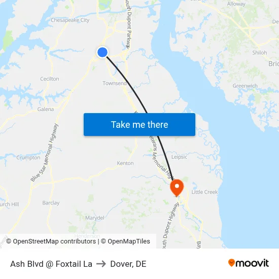 Ash Blvd @ Foxtail La to Dover, DE map