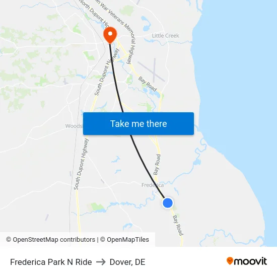 Frederica Park N Ride to Dover, DE map