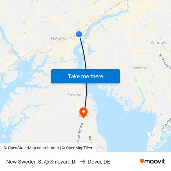 New Sweden St @ Shipyard Dr to Dover, DE map