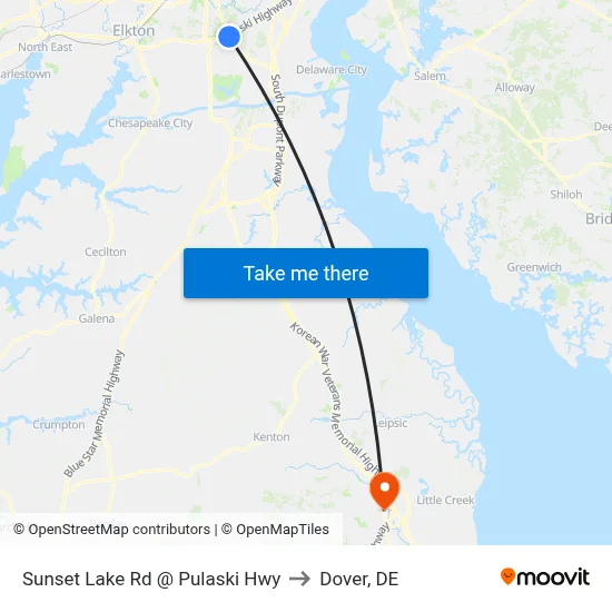 Sunset Lake Rd @ Pulaski Hwy to Dover, DE map