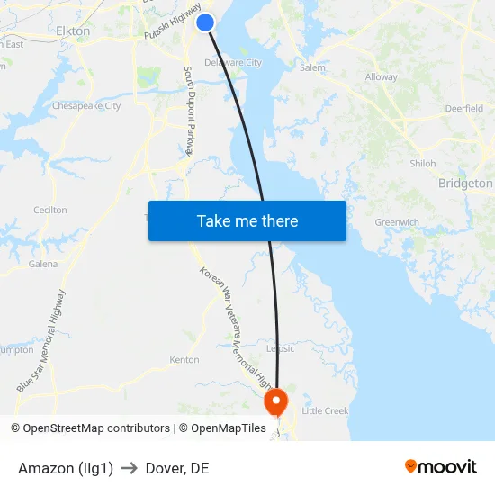 Amazon (Ilg1) to Dover, DE map