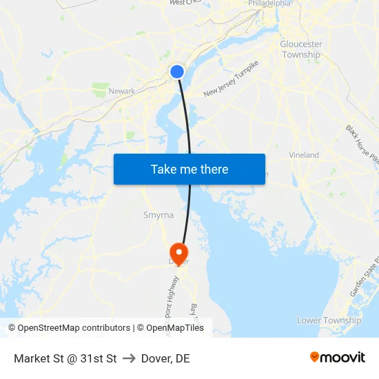 Market St @ 31st St to Dover, DE map