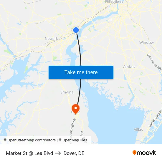 Market St @ Lea Blvd to Dover, DE map