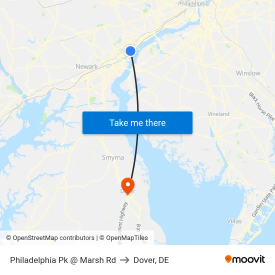 Philadelphia Pk @ Marsh Rd to Dover, DE map