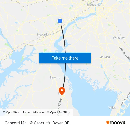 Concord Mall @ Sears to Dover, DE map