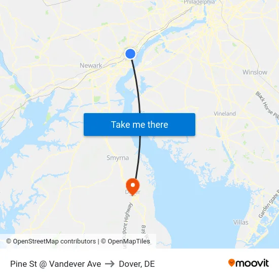 Pine St @ Vandever Ave to Dover, DE map