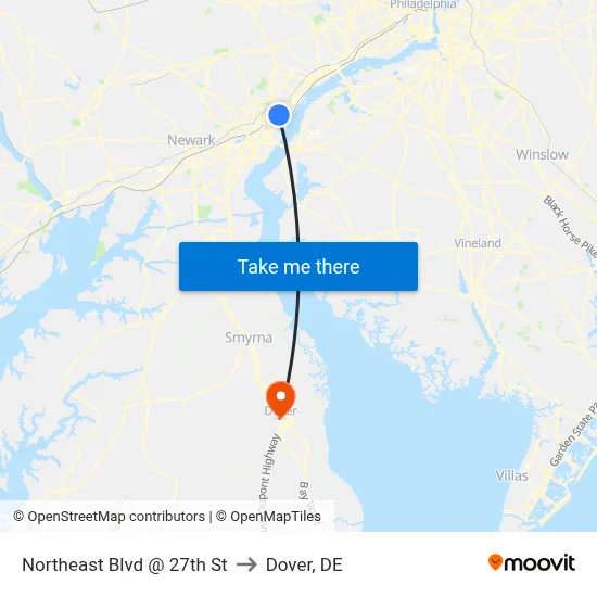 Northeast Blvd @ 27th St to Dover, DE map