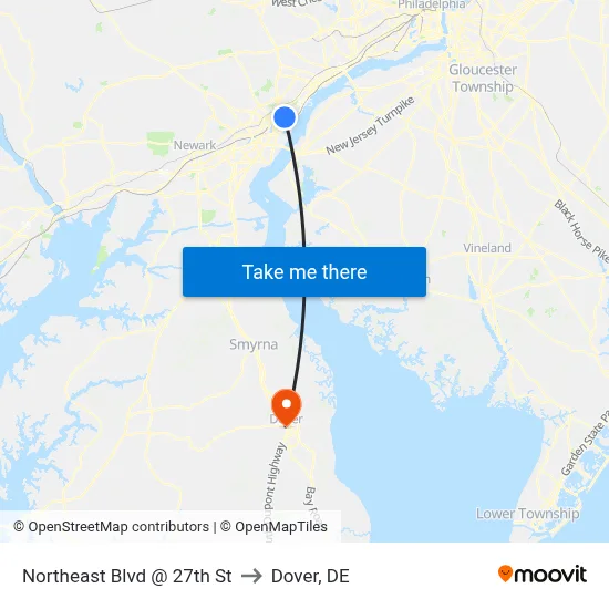 Northeast Blvd @ 27th St to Dover, DE map