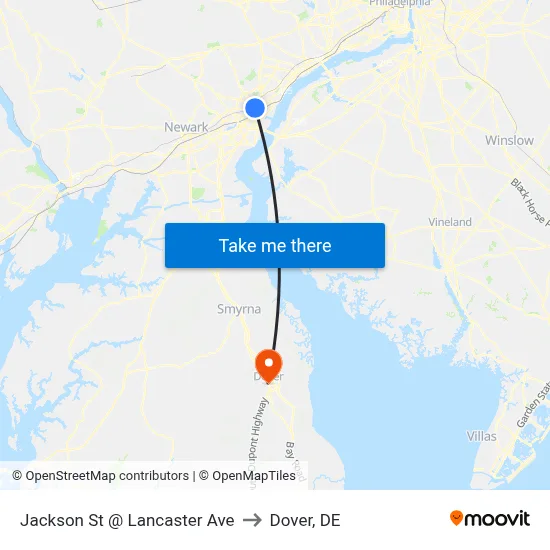 Jackson St @ Lancaster Ave to Dover, DE map