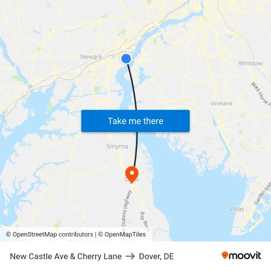 New Castle Ave & Cherry Lane to Dover, DE map