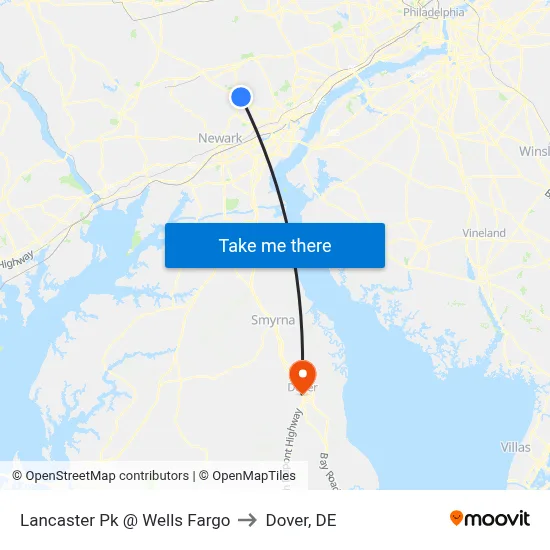 Lancaster Pk @ Wells Fargo to Dover, DE map
