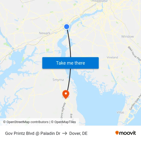 Gov Printz Blvd @ Paladin Dr to Dover, DE map