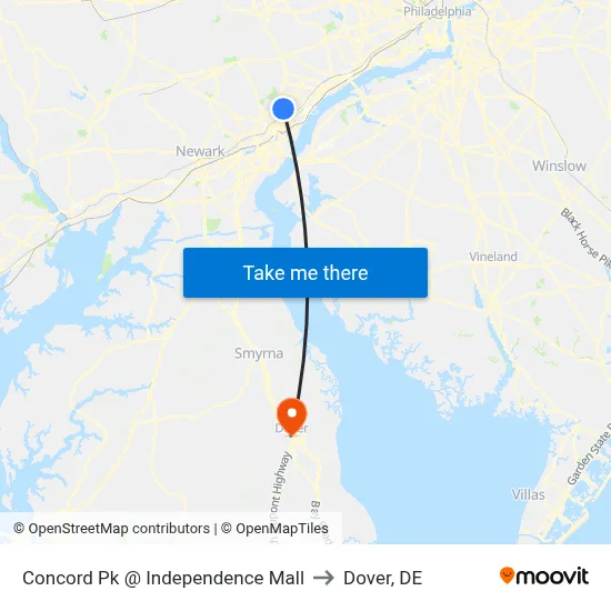 Concord Pk @ Independence Mall to Dover, DE map