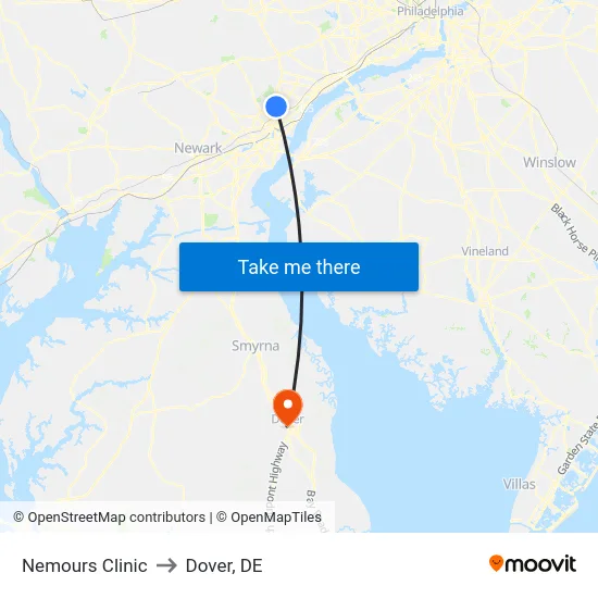 Nemours Clinic to Dover, DE map