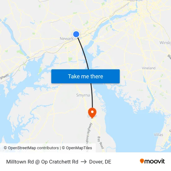 Milltown Rd @ Op Cratchett Rd to Dover, DE map