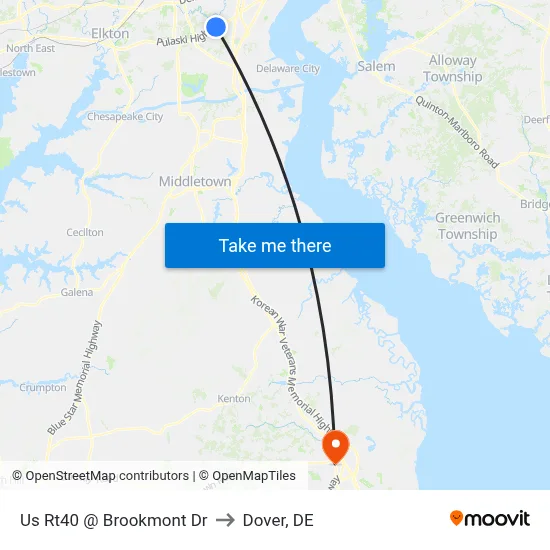 Us Rt40 @ Brookmont Dr to Dover, DE map