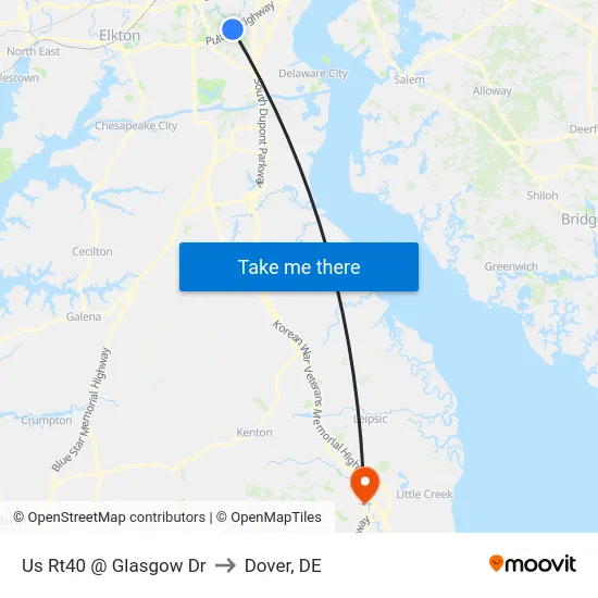Us Rt40 @ Glasgow Dr to Dover, DE map