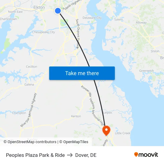 Peoples Plaza Park & Ride to Dover, DE map
