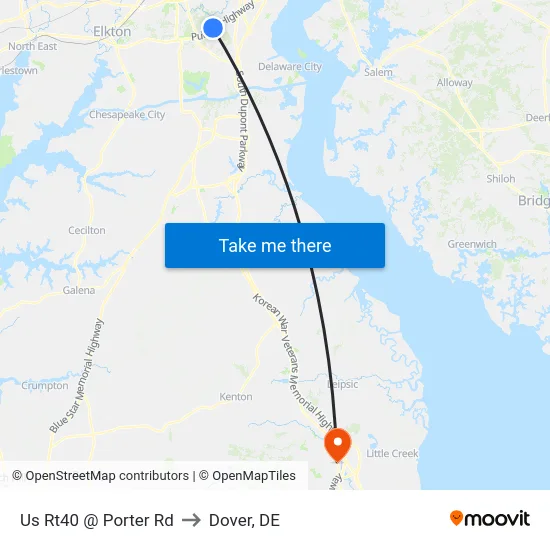 Us Rt40 @ Porter Rd to Dover, DE map