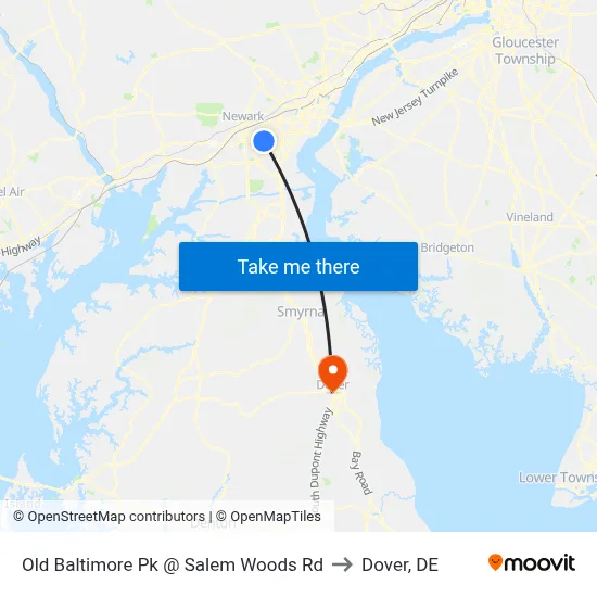 Old Baltimore Pk @ Salem Woods Rd to Dover, DE map