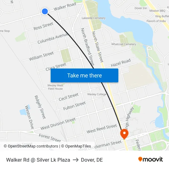 Walker Rd @ Silver Lk Plaza to Dover, DE map