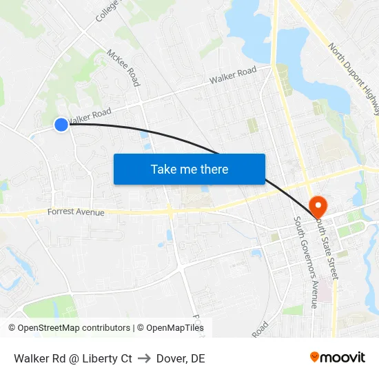 Walker Rd @ Liberty Ct to Dover, DE map