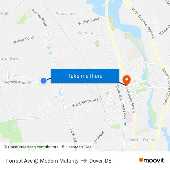 Forrest Ave @ Modern Maturity to Dover, DE map
