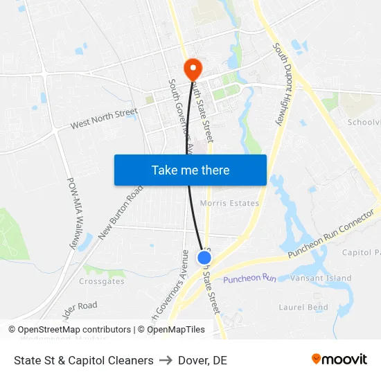 State St & Capitol Cleaners to Dover, DE map