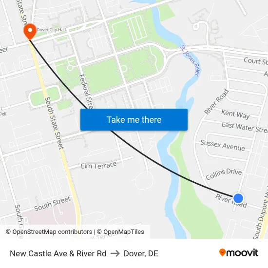 New Castle Ave & River Rd to Dover, DE map