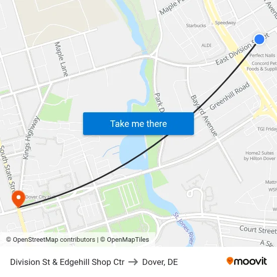 Division St & Edgehill Shop Ctr to Dover, DE map