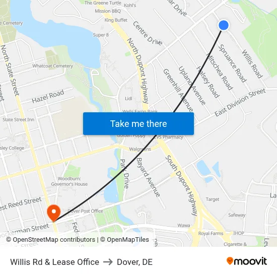 Willis Rd & Lease Office to Dover, DE map
