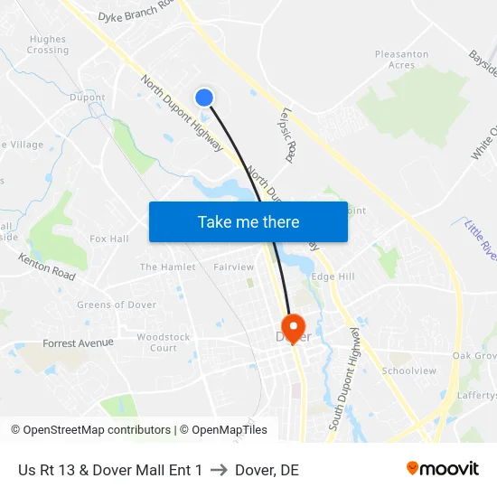Us Rt 13 & Dover Mall Ent 1 to Dover, DE map