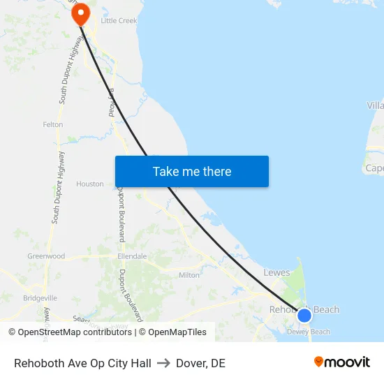 Rehoboth Ave Op City Hall to Dover, DE map