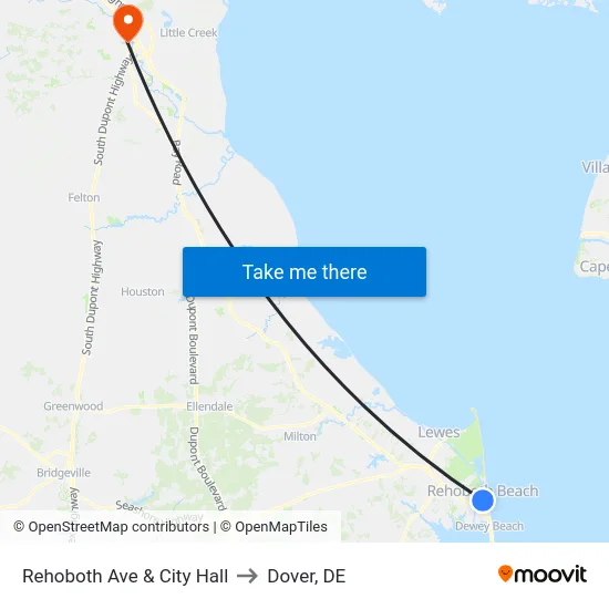 Rehoboth Ave & City Hall to Dover, DE map