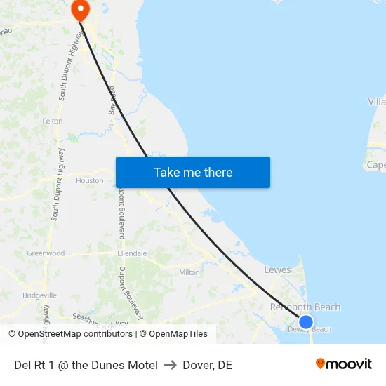 Del Rt 1 @ the Dunes Motel to Dover, DE map