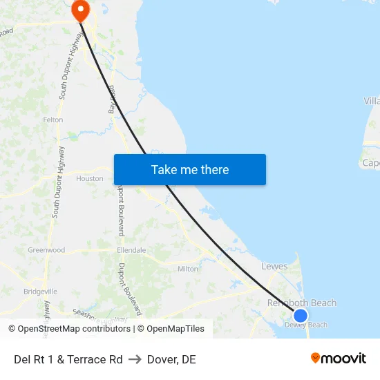 Del Rt 1 & Terrace Rd to Dover, DE map